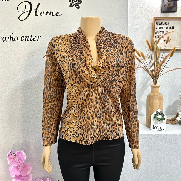 Women's Vintage Robbie of California Animal Print Front Cowl Top Shirt Size M